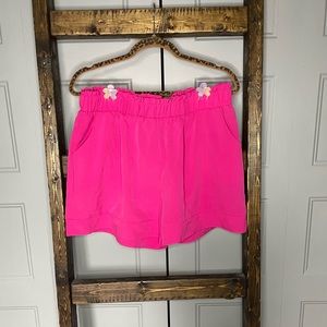 hot pink high waisted linen shorts, size L